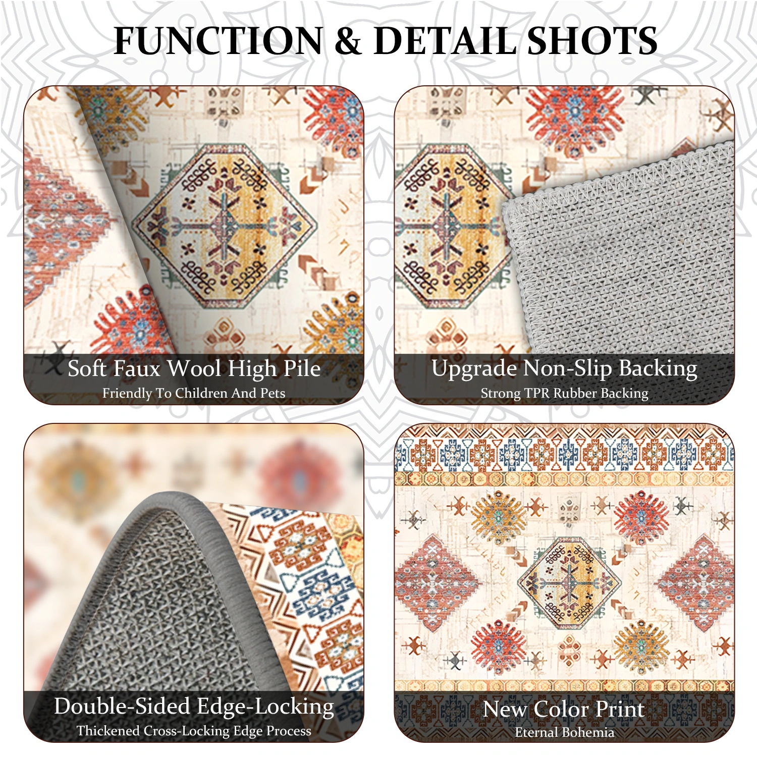 Boho Kitchen Rug Sets 4 Piece with Runner Non Slip Kitchen Rugs and Mats Washable Kitchen Mats for Floor Thick Kitchen Floor Mat Carpet Runner Rugs for Hallway Laundry Holiday Decor view 6