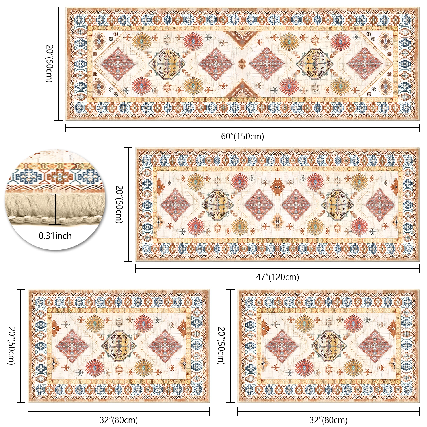 Boho Kitchen Rug Sets 4 Piece with Runner Non Slip Kitchen Rugs and Mats Washable Kitchen Mats for Floor Thick Kitchen Floor Mat Carpet Runner Rugs for Hallway Laundry Holiday Decor view 7