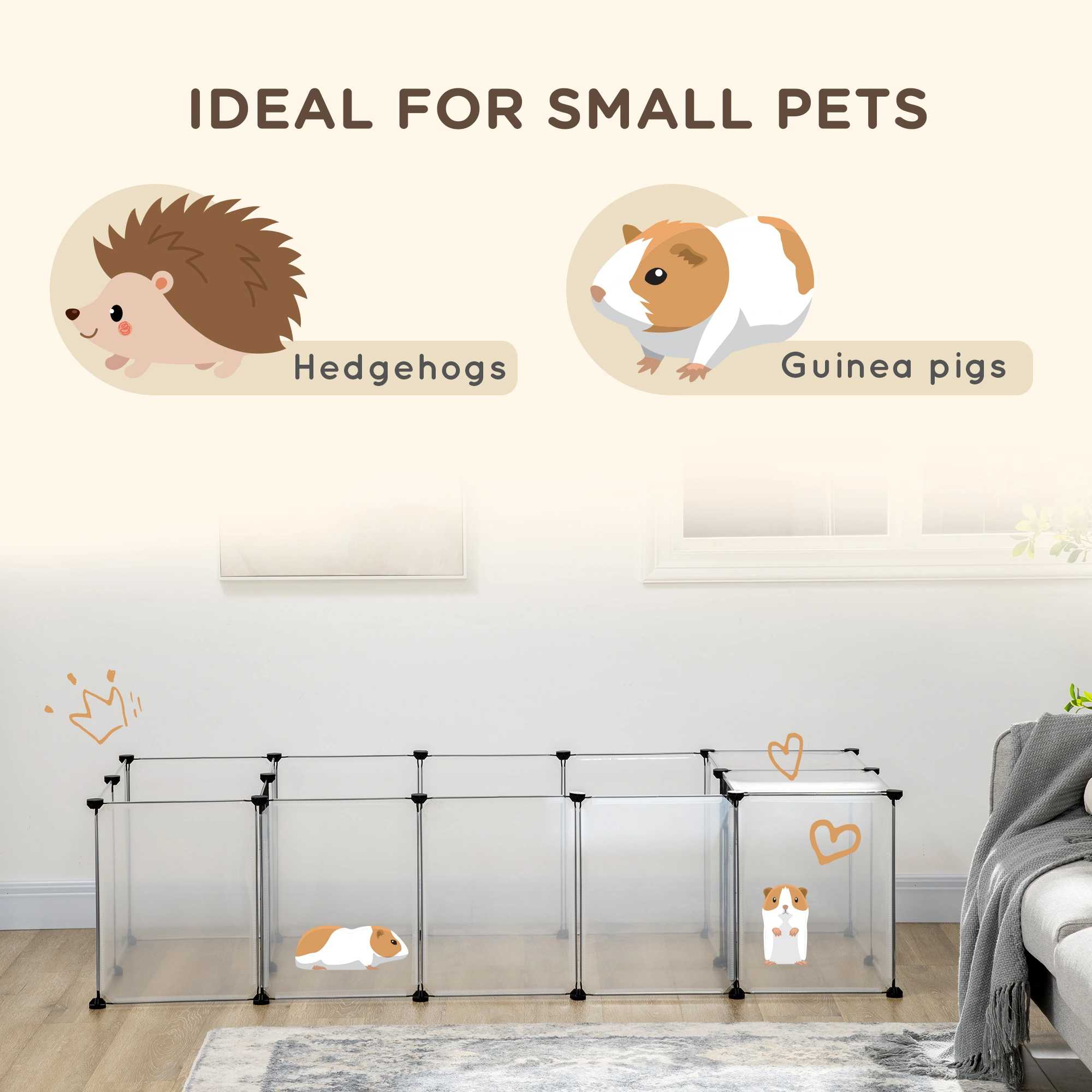 DIY Pet Playpen for Rabbits, Chinchillas, Hedgehogs & Guinea Pigs - Modular Exercise Pen with Expandable Panels