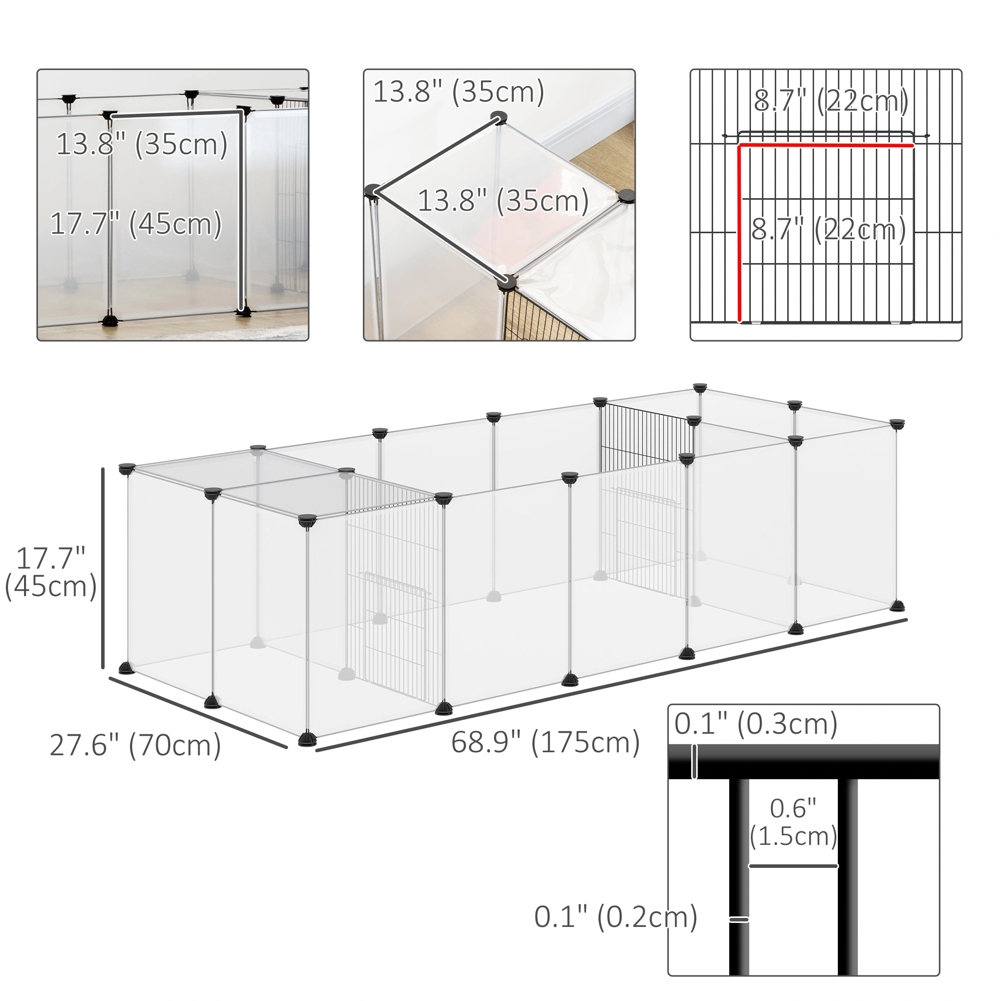 DIY Pet Playpen for Rabbits, Chinchillas, Hedgehogs & Guinea Pigs - Modular Exercise Pen with Expandable Panels view 2