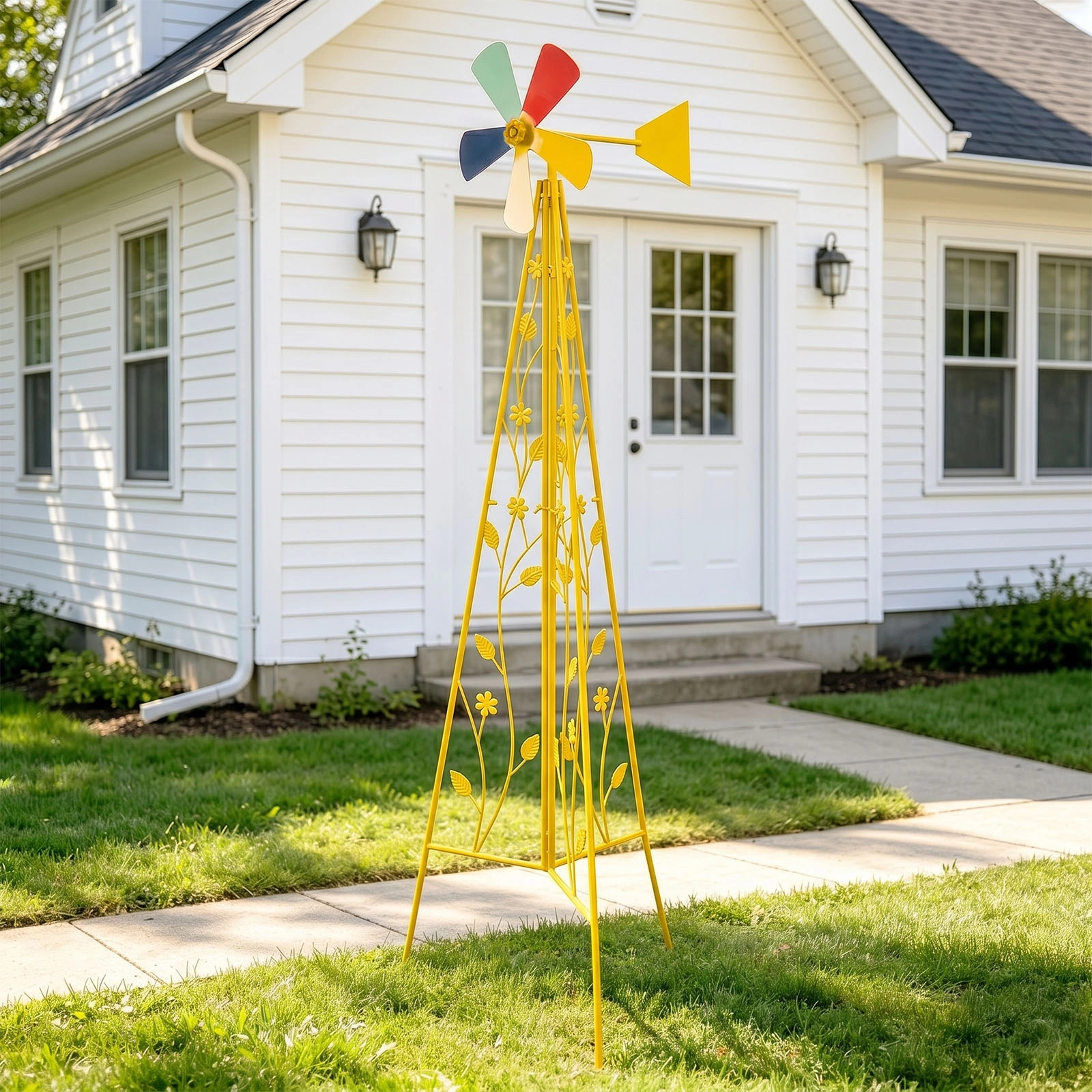 6.2ft Yellow 5-Blade Iron Windmill with Tripod Stand view 7