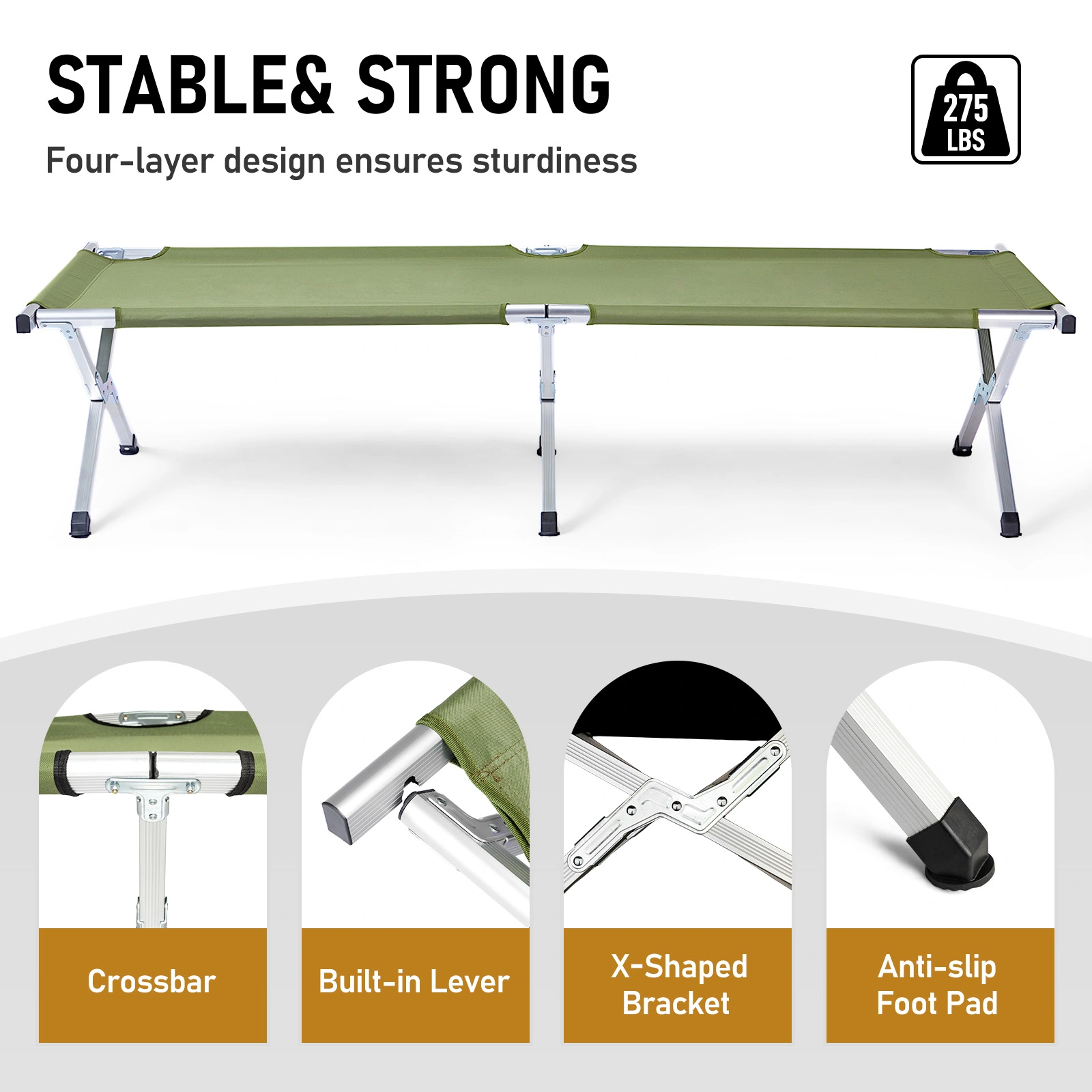 RHB-03A Portable Folding Camping Cot with Carrying Bag Army Green view 12