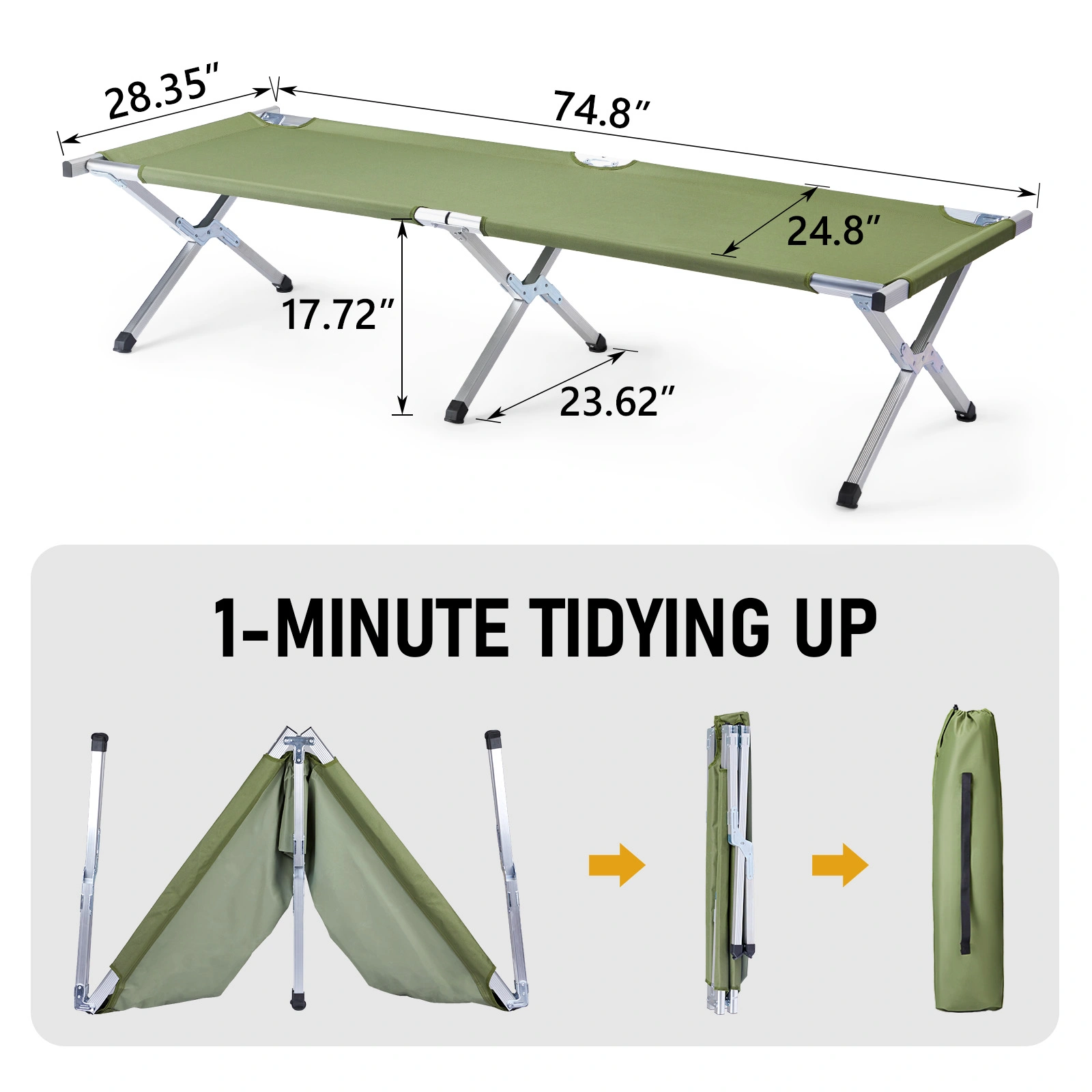 RHB-03A Portable Folding Camping Cot with Carrying Bag Army Green view 15