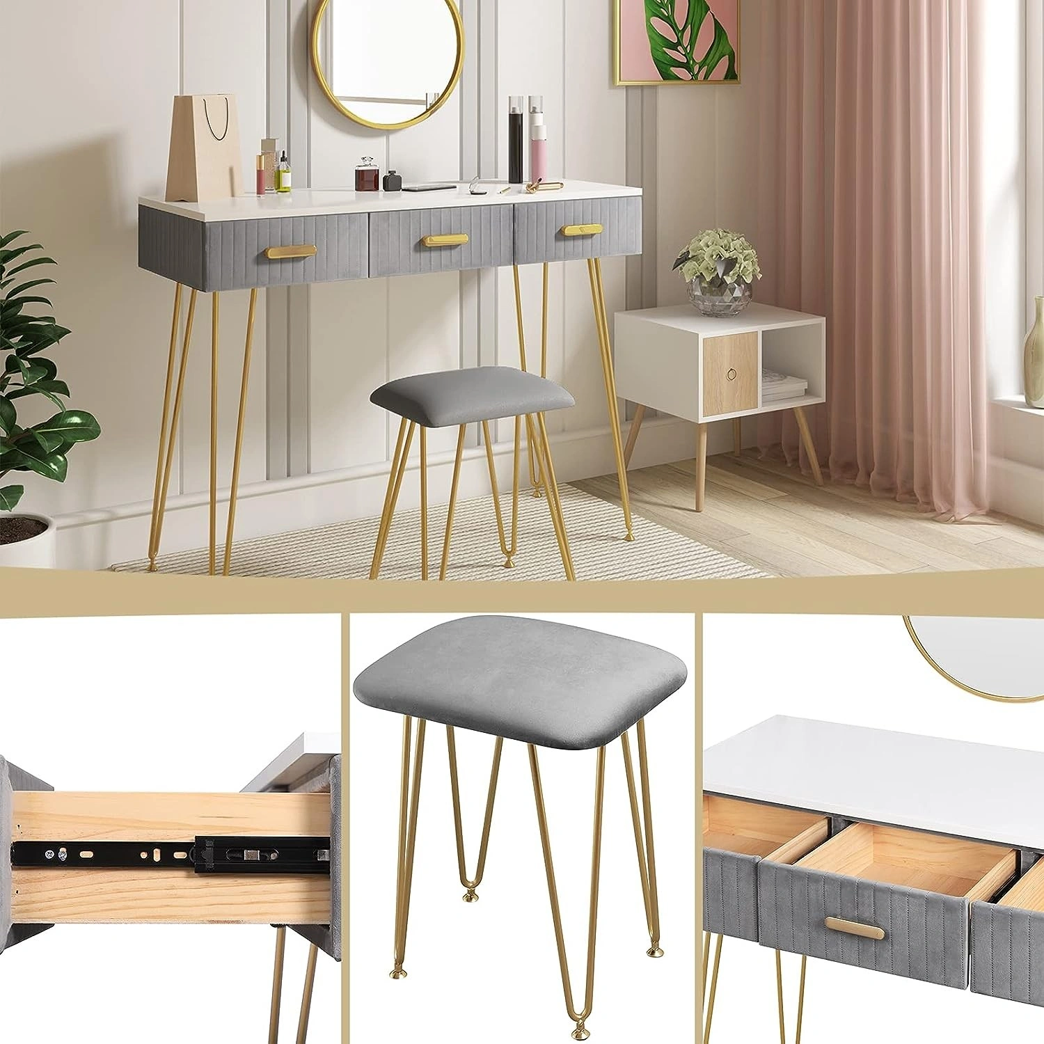 Modern LED Dressing Table Makeup Vanity Desk with Mirror UK