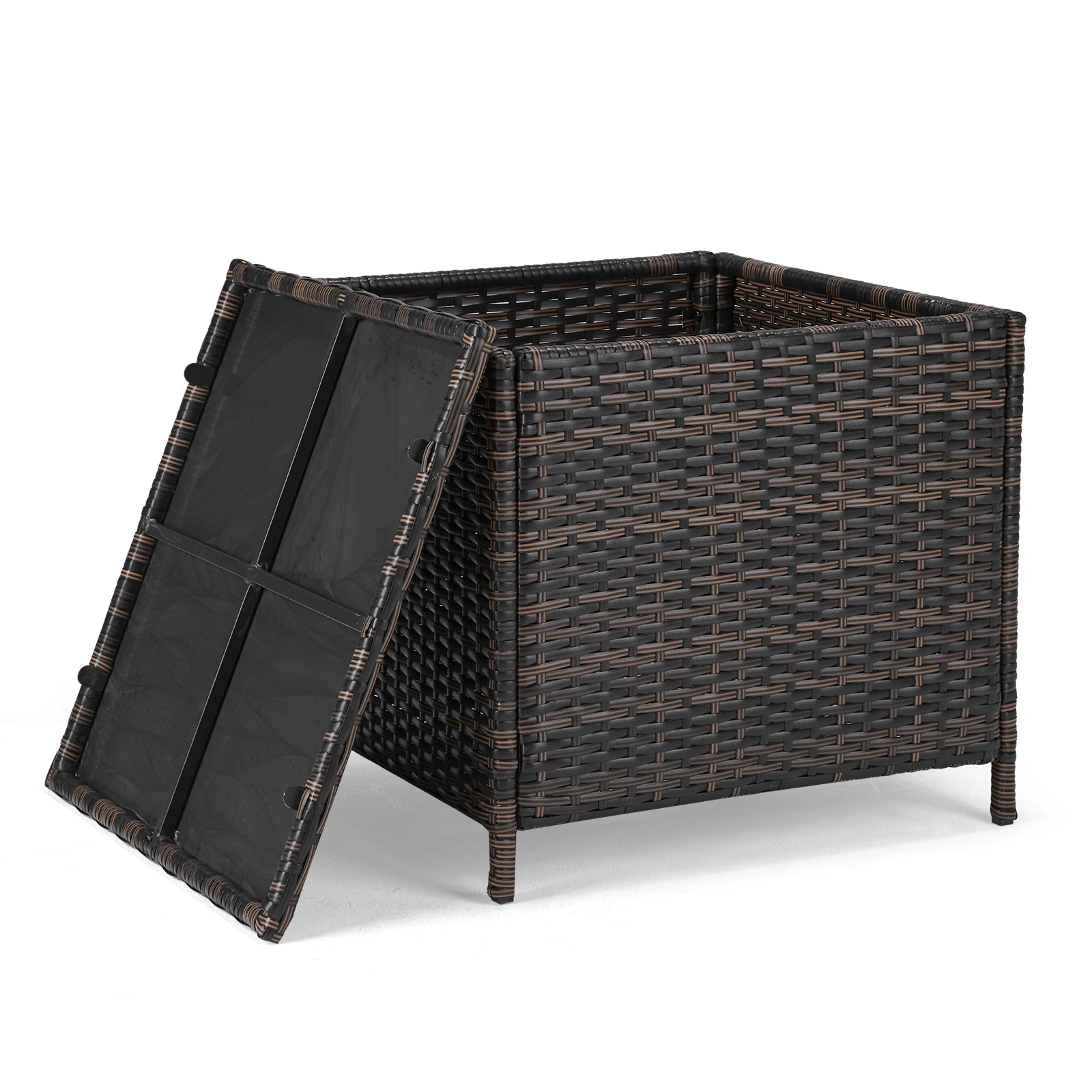Outdoor PE Wicker Side Table with Storage, Patio Rattan End Table Square Container for Furniture Covers, Toys and Gardening Tools, Brown (SAME AS 40154185) view 10