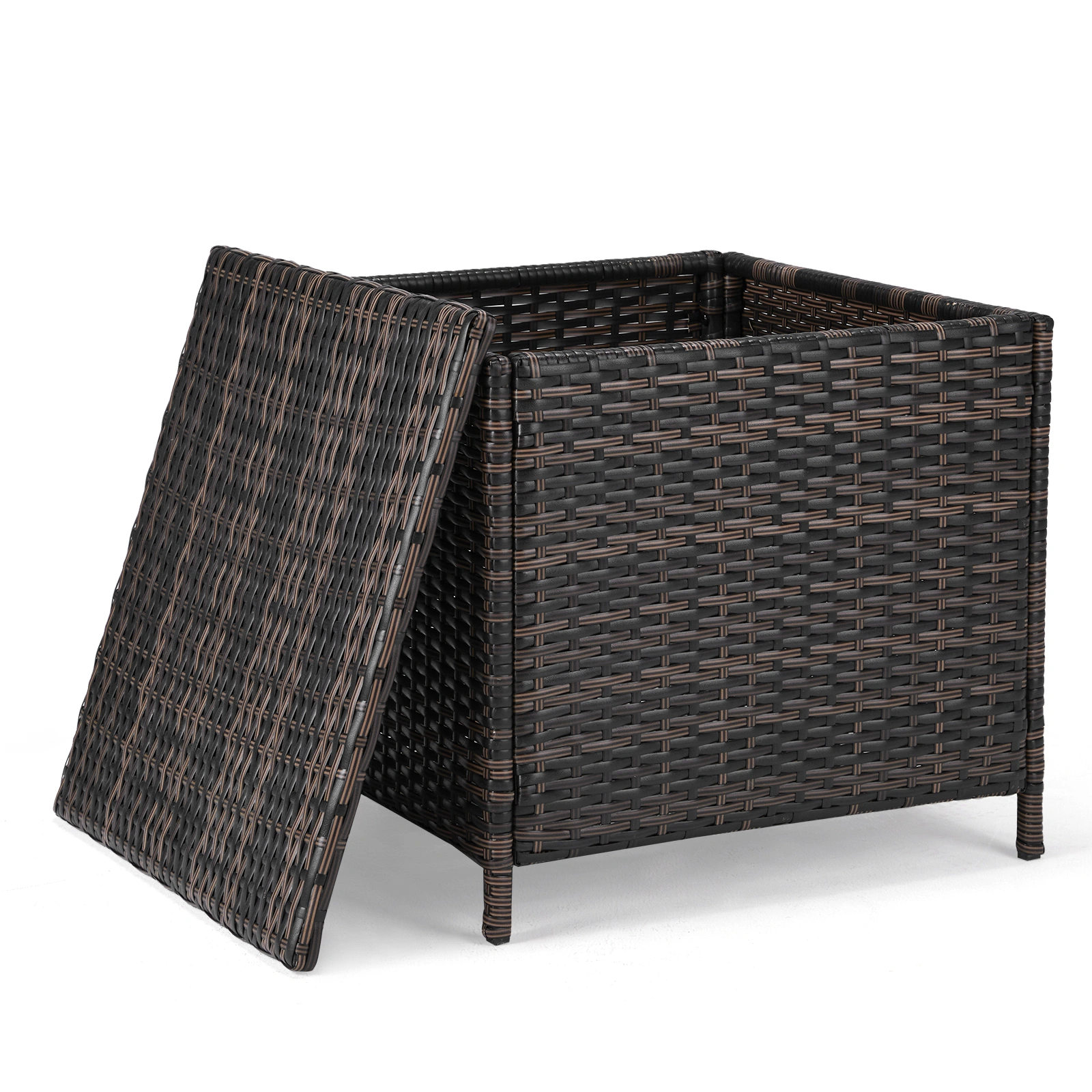 Outdoor PE Wicker Side Table with Storage, Patio Rattan End Table Square Container for Furniture Covers, Toys and Gardening Tools, Brown (SAME AS 40154185) view 11