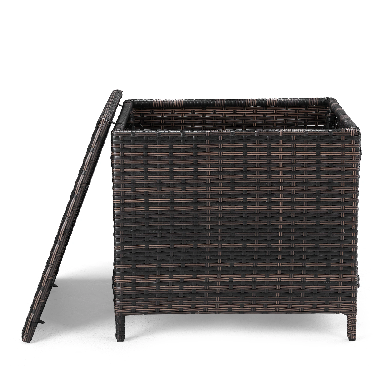 Outdoor PE Wicker Side Table with Storage, Patio Rattan End Table Square Container for Furniture Covers, Toys and Gardening Tools, Brown (SAME AS 40154185) view 12