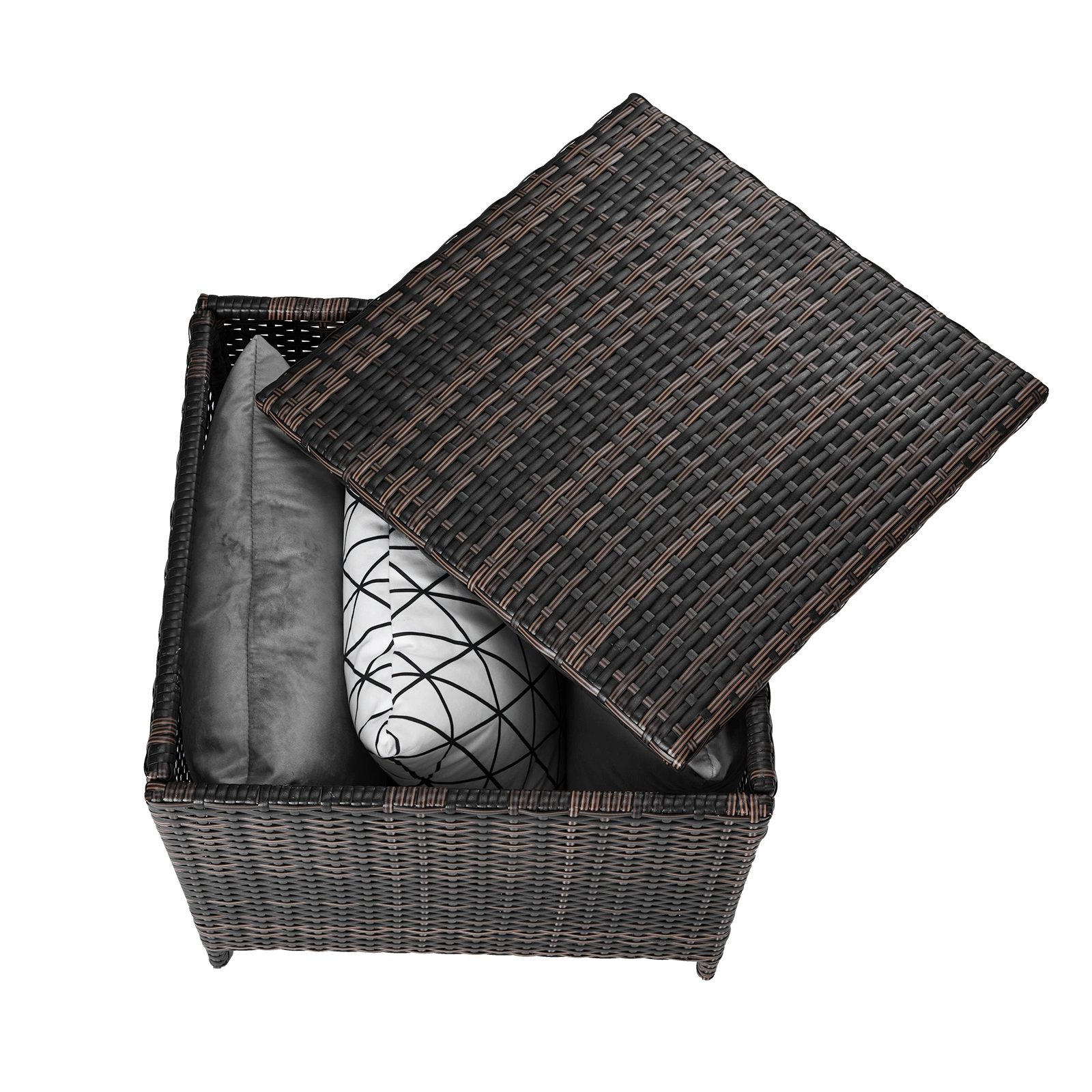 Outdoor PE Wicker Side Table with Storage, Patio Rattan End Table Square Container for Furniture Covers, Toys and Gardening Tools, Brown (SAME AS 40154185) view 13