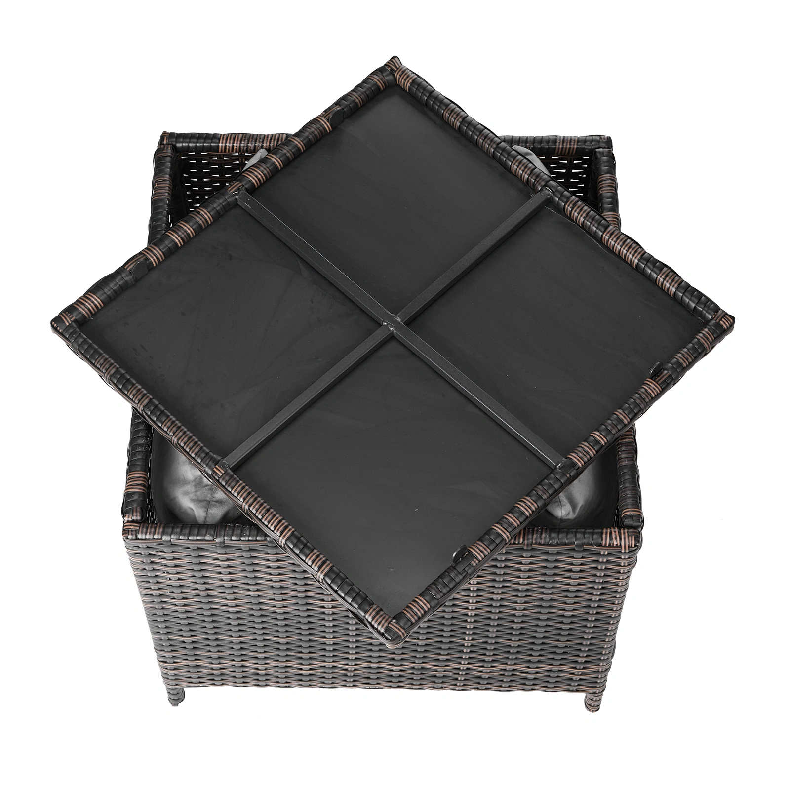 Outdoor PE Wicker Side Table with Storage, Patio Rattan End Table Square Container for Furniture Covers, Toys and Gardening Tools, Brown (SAME AS 40154185) view 14