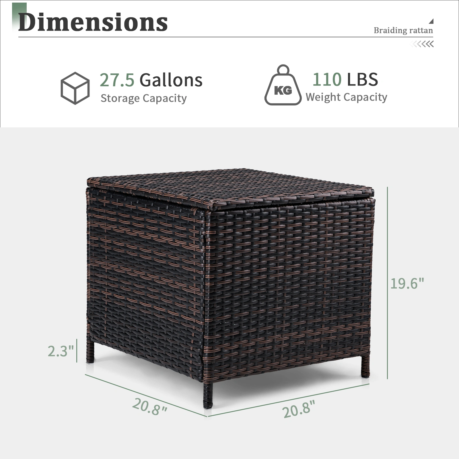 Outdoor PE Wicker Side Table with Storage, Patio Rattan End Table Square Container for Furniture Covers, Toys and Gardening Tools, Brown (SAME AS 40154185) view 2