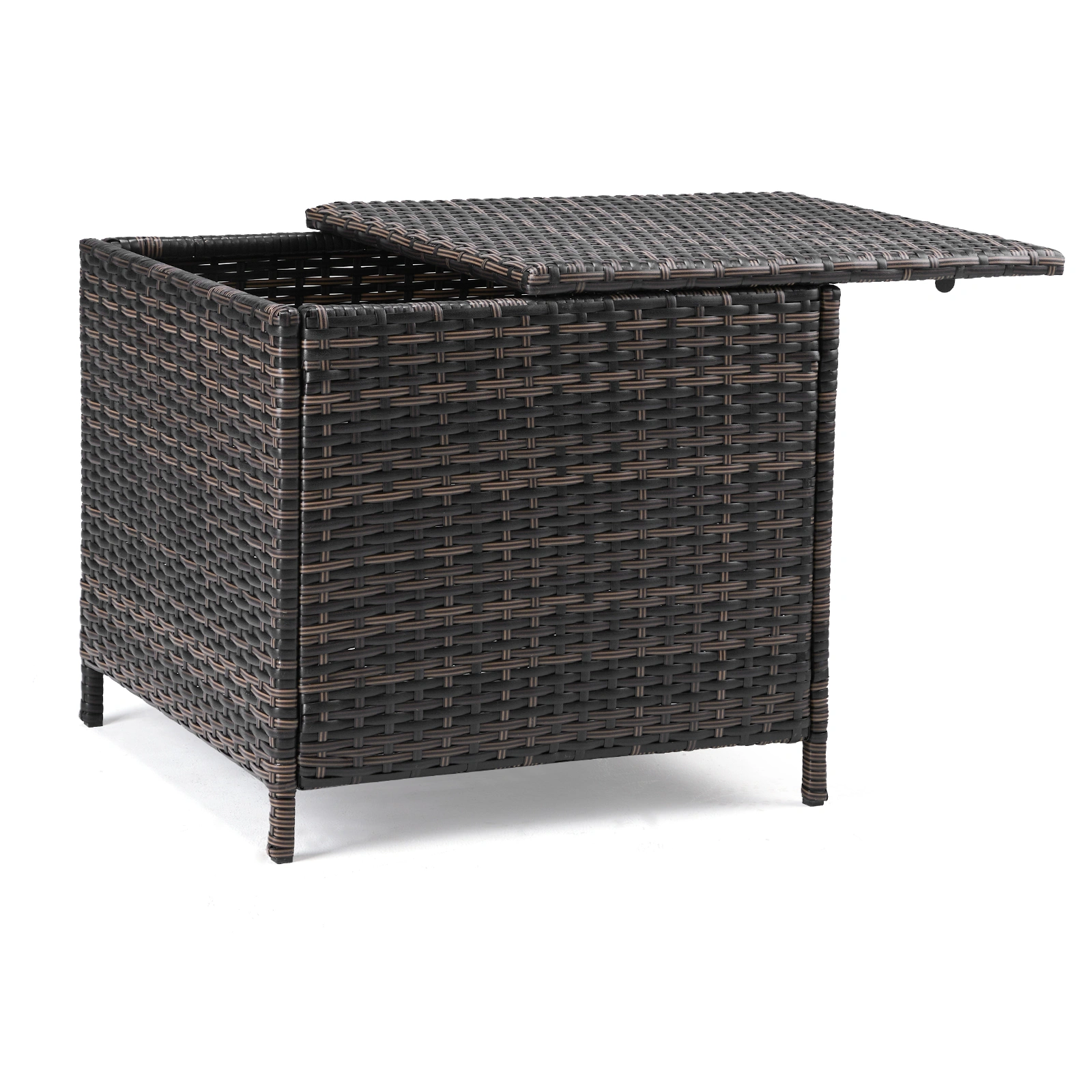 Outdoor PE Wicker Side Table with Storage, Patio Rattan End Table Square Container for Furniture Covers, Toys and Gardening Tools, Brown (SAME AS 40154185) view 8