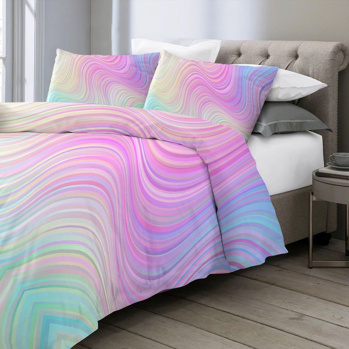 Rainbow Glitter Ombre Duvet Cover Set 3 Pcs Unicorn Sparkle Bedspread with 2 Pillow Shams Pink Purple Blue Green Pastel Bedding Single view 2