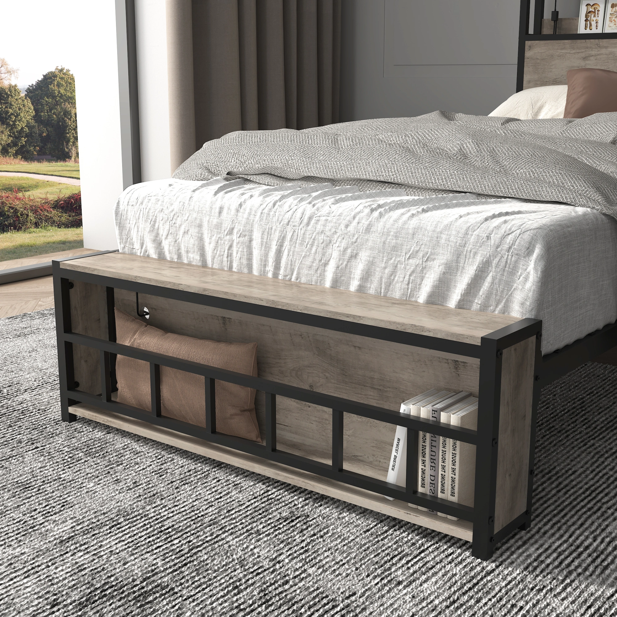Twin Bed Frame with Headboard, Charging Station & LED Light, Solid Metal Bed Base, Noise-Free, No Box Spring Needed, Easy Assembly for Bedroom view 7
