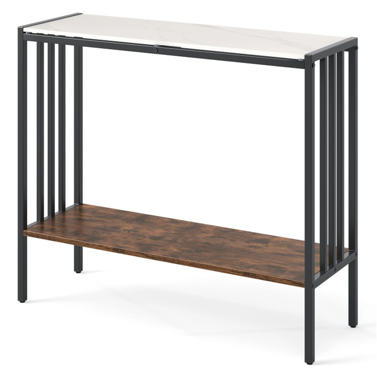 Modern Industrial Console Table 2-Tier, Sintered Stone Top with Anti-Slip Bumpers & Adjustable Foot Pads view 3