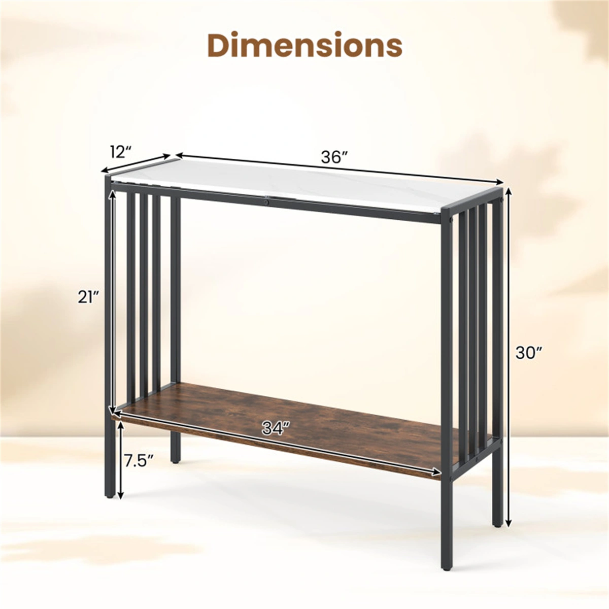 Modern Industrial Console Table 2-Tier, Sintered Stone Top with Anti-Slip Bumpers & Adjustable Foot Pads view 4