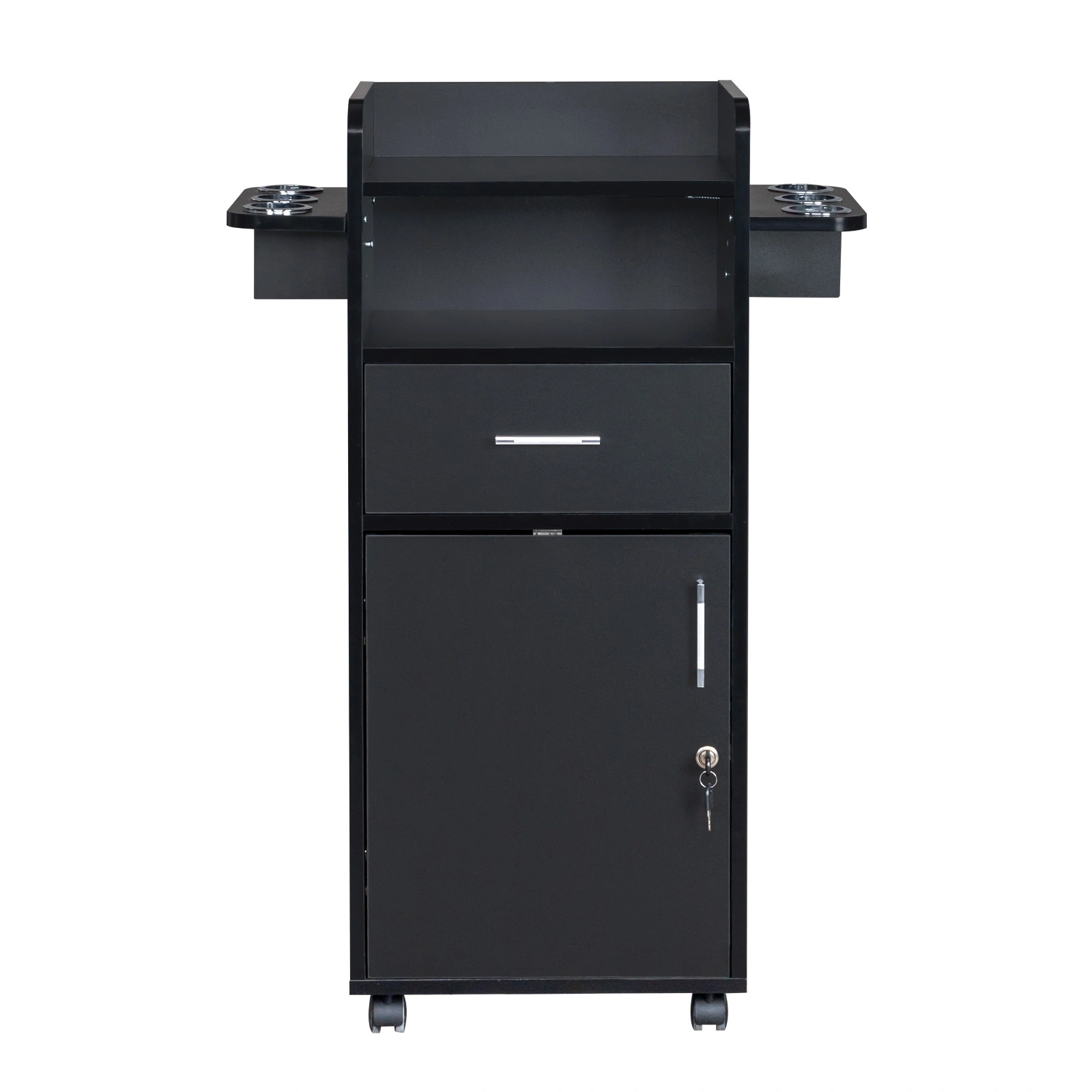 Beauty Salon Trolley Cart, Salon Cabinet with 360° Wheels, 6 Tool Holders, 1 Drawer, Salon Station Rolling Cart view 11