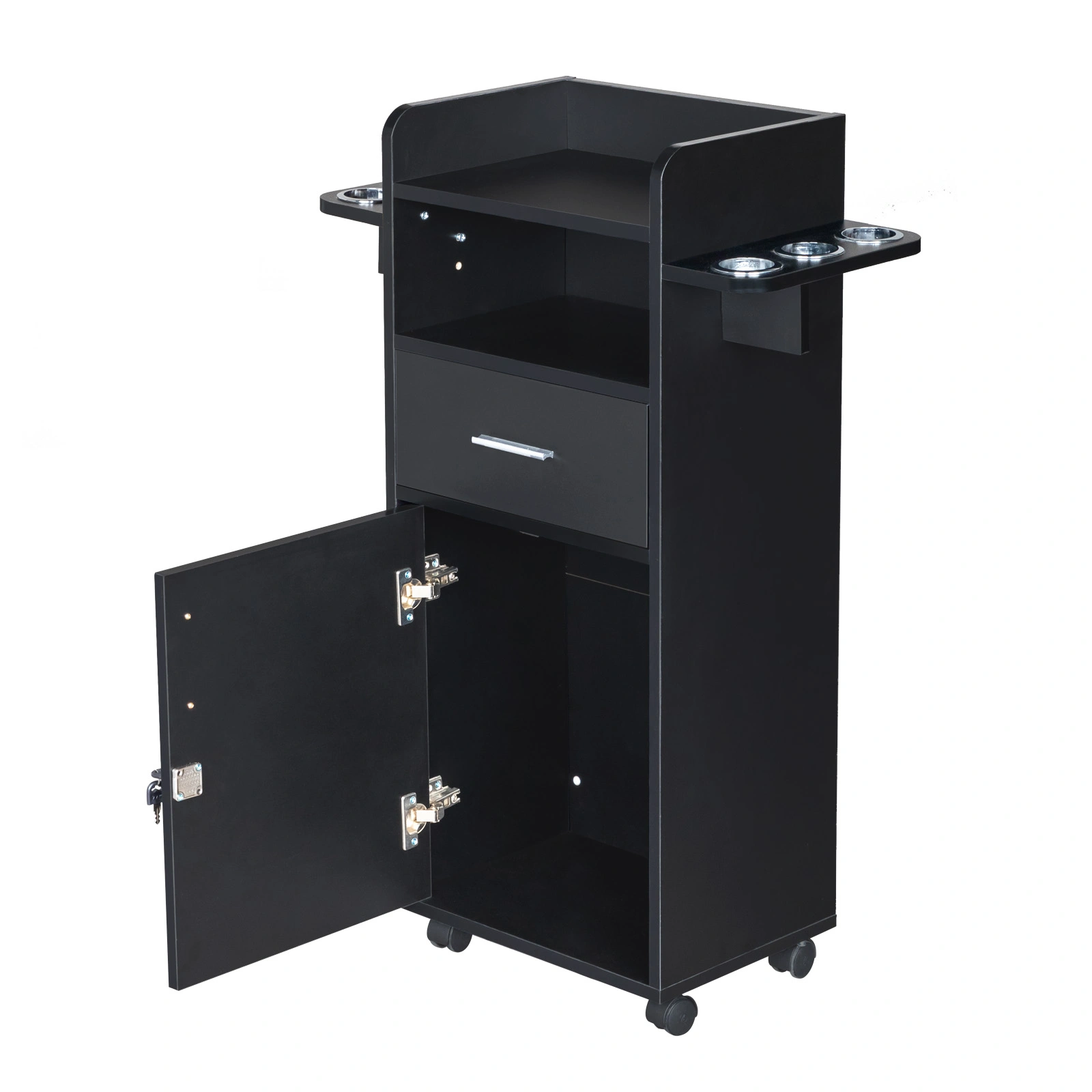 Beauty Salon Trolley Cart, Salon Cabinet with 360° Wheels, 6 Tool Holders, 1 Drawer, Salon Station Rolling Cart view 3