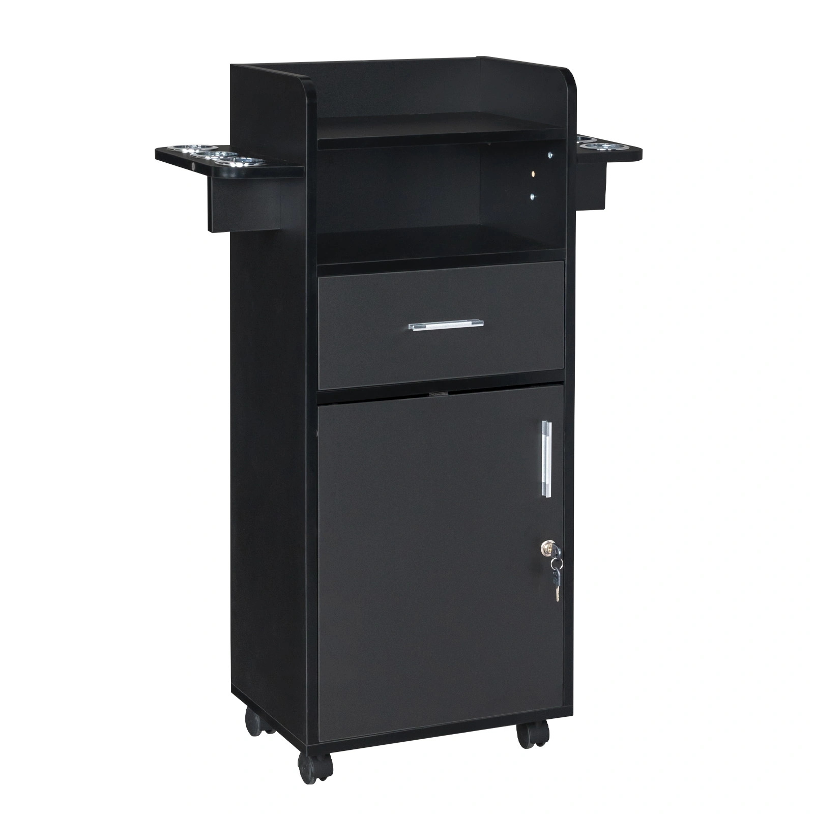 Beauty Salon Trolley Cart, Salon Cabinet with 360° Wheels, 6 Tool Holders, 1 Drawer, Salon Station Rolling Cart view 7