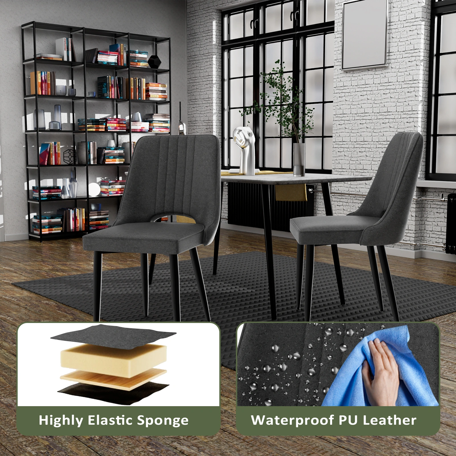 Set of 4 Dining Chairs, PU Leather Kitchen Chairs with Backrest, Upholstered Dining Room Chairs for Living Room, Lounge, Counter Height view 3