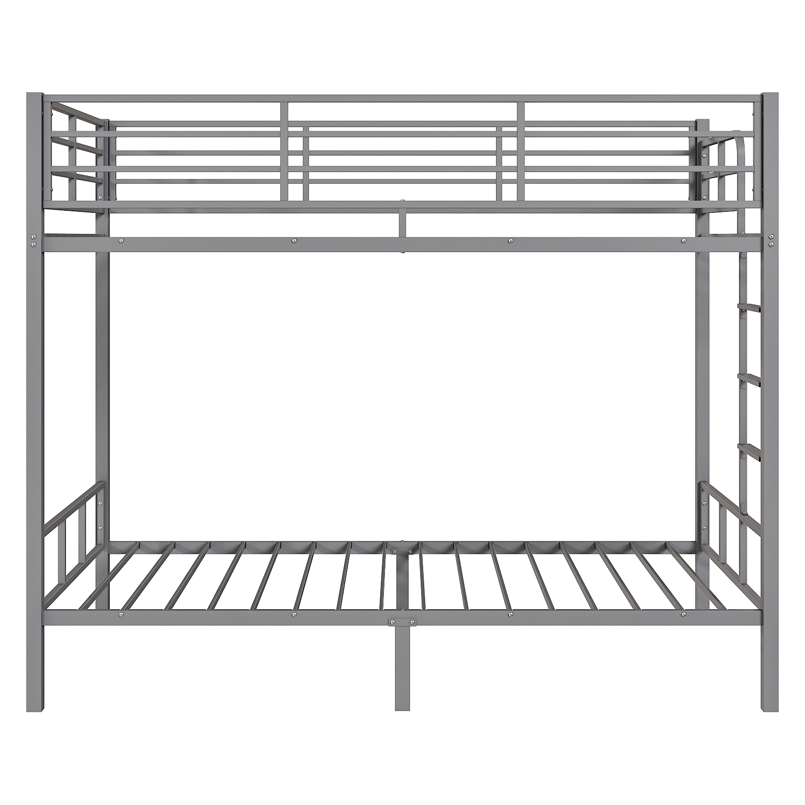 Grey Twin Bunk Bed Square Tube High Guardrail Side Ladder Opening Iron Bed view 2