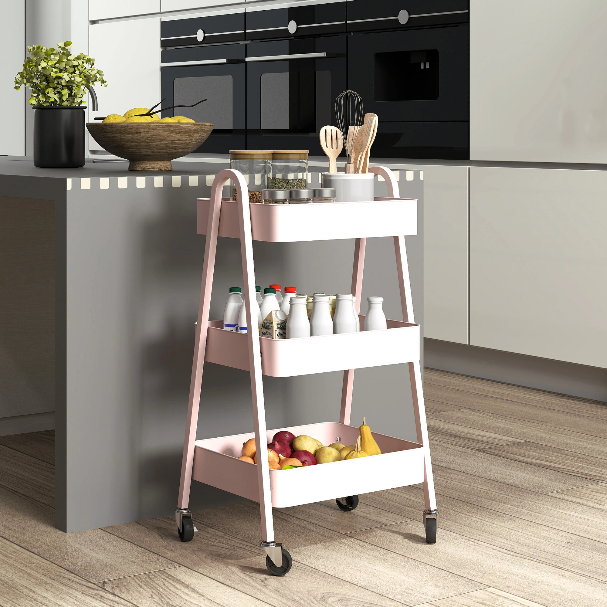 Heavy Duty Storage Trolley Cart, Multi-Layer Rolling Organizer Shelf with Handles for Kitchen, Laundry, Office, Bedroom, Bathroom, Mobile Utility Cart
