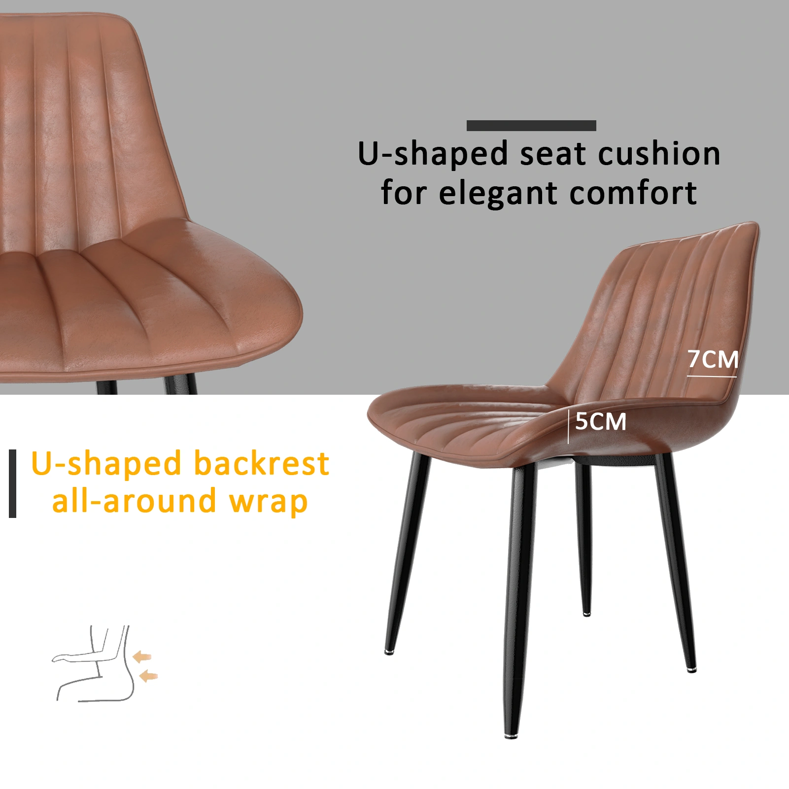Scandinavian Dining Chairs Set of 2, Modern High Back Faux Leather Kitchen Chairs, Upholstered Accent Seat for Dining Room Living Room view 2