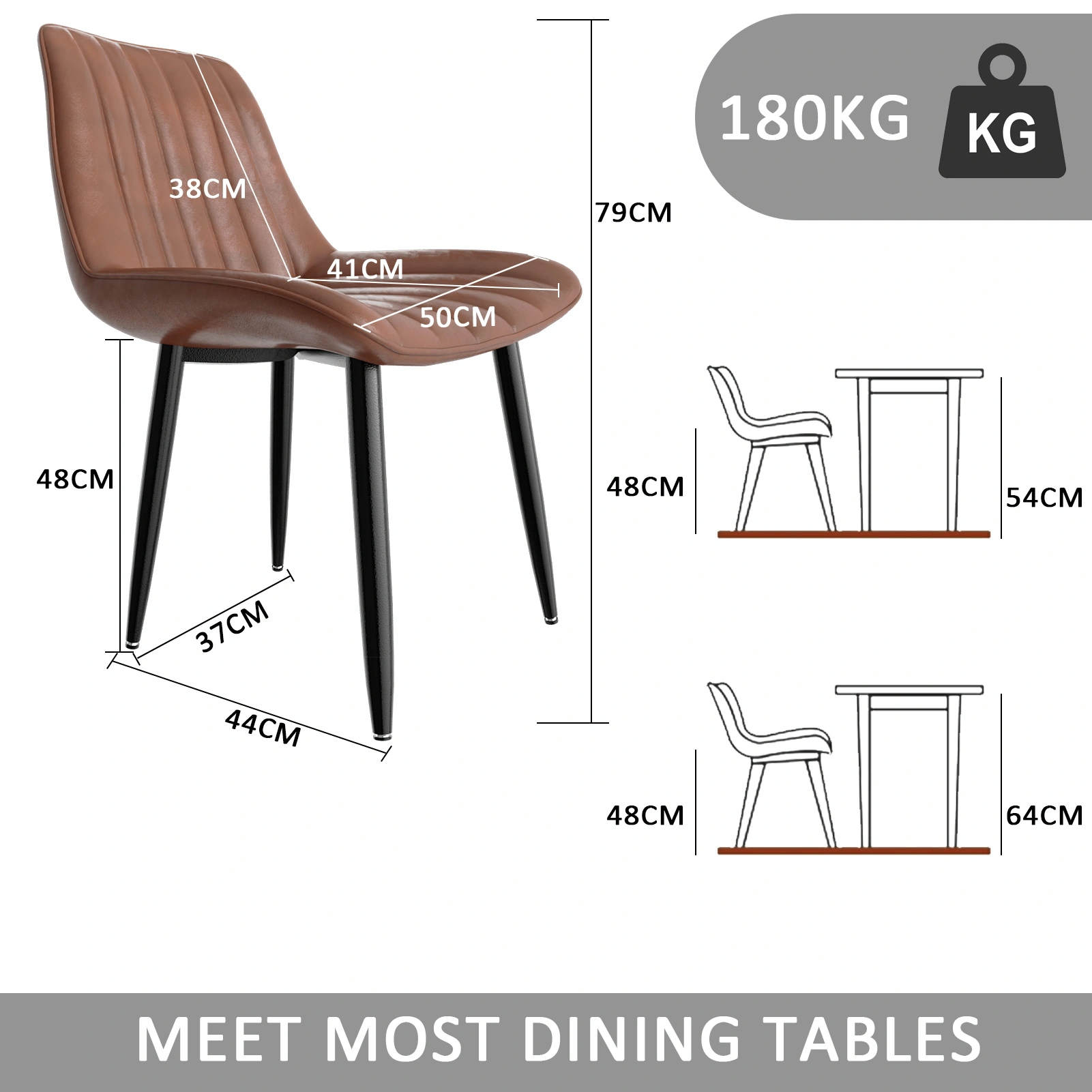 Scandinavian Dining Chairs Set of 2, Modern High Back Faux Leather Kitchen Chairs, Upholstered Accent Seat for Dining Room Living Room view 3