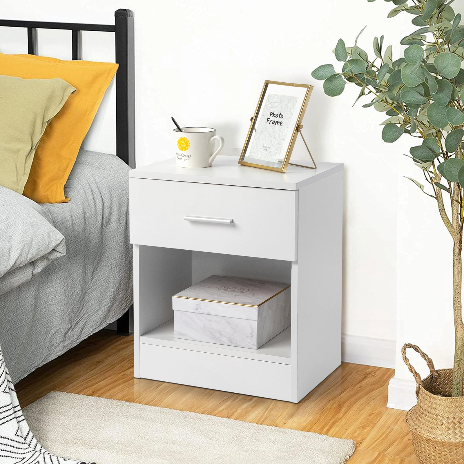 2-Tier Nightstand Set of 2, Bedside Cabinet End Table for Bedroom Home Office White