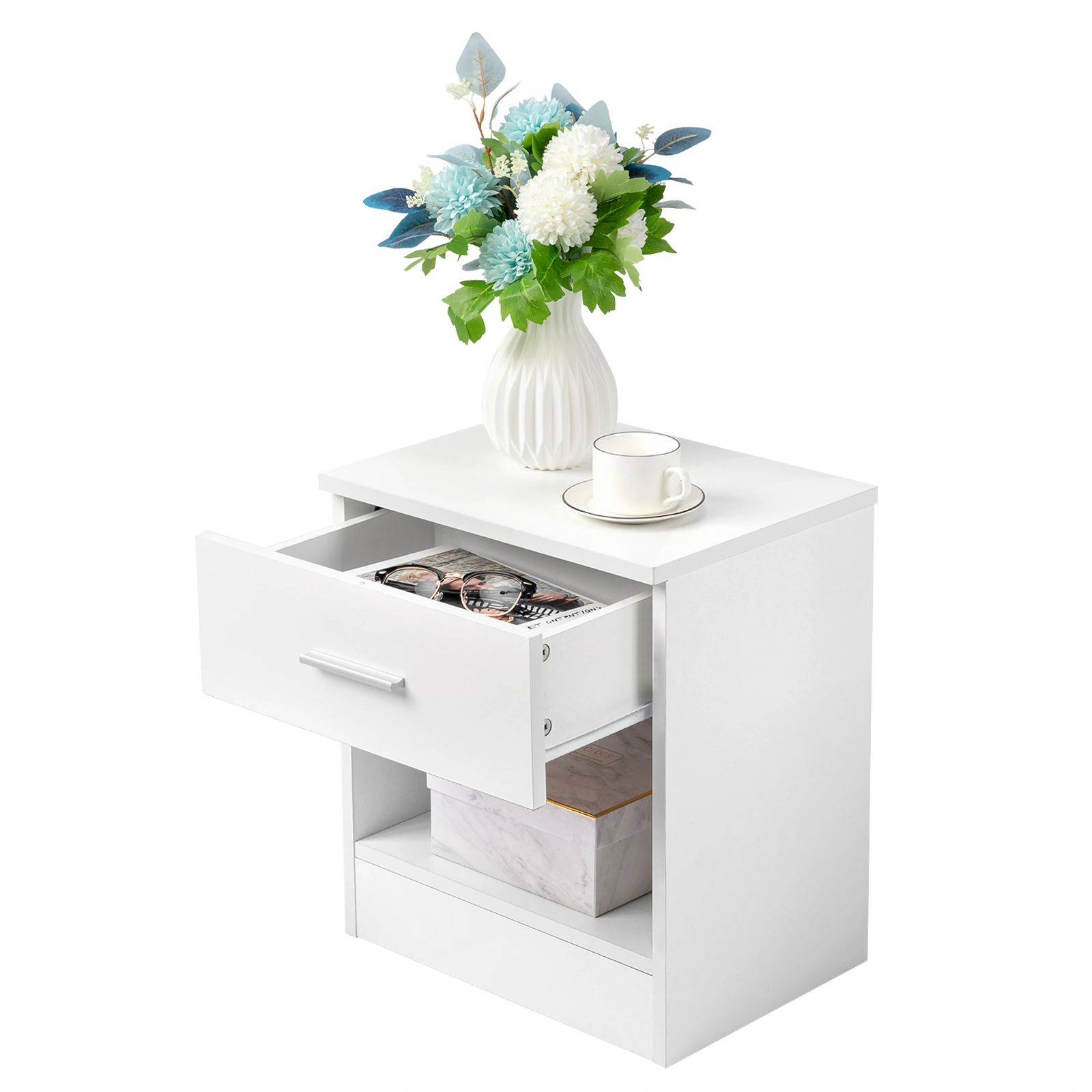 2-Tier Nightstand Set of 2, Bedside Cabinet End Table for Bedroom Home Office White view 10