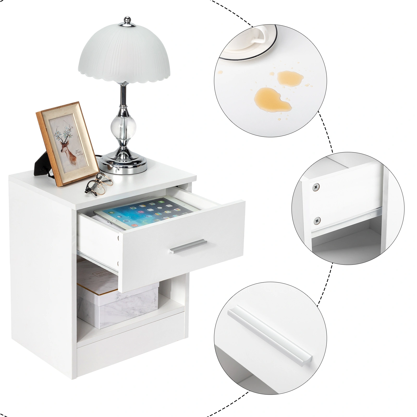 2-Tier Nightstand Set of 2, Bedside Cabinet End Table for Bedroom Home Office White view 8