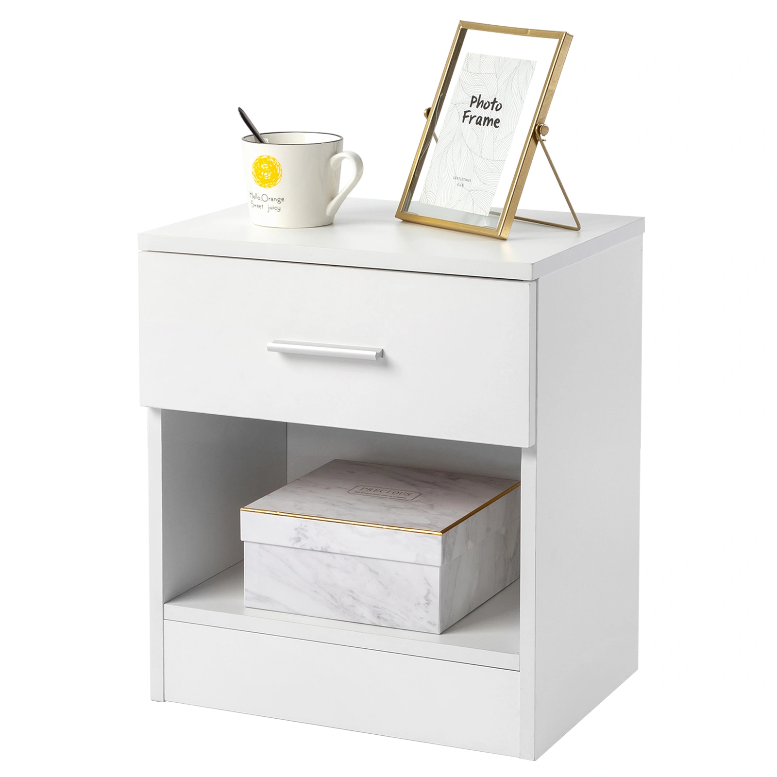 2-Tier Nightstand Set of 2, Bedside Cabinet End Table for Bedroom Home Office White view 9
