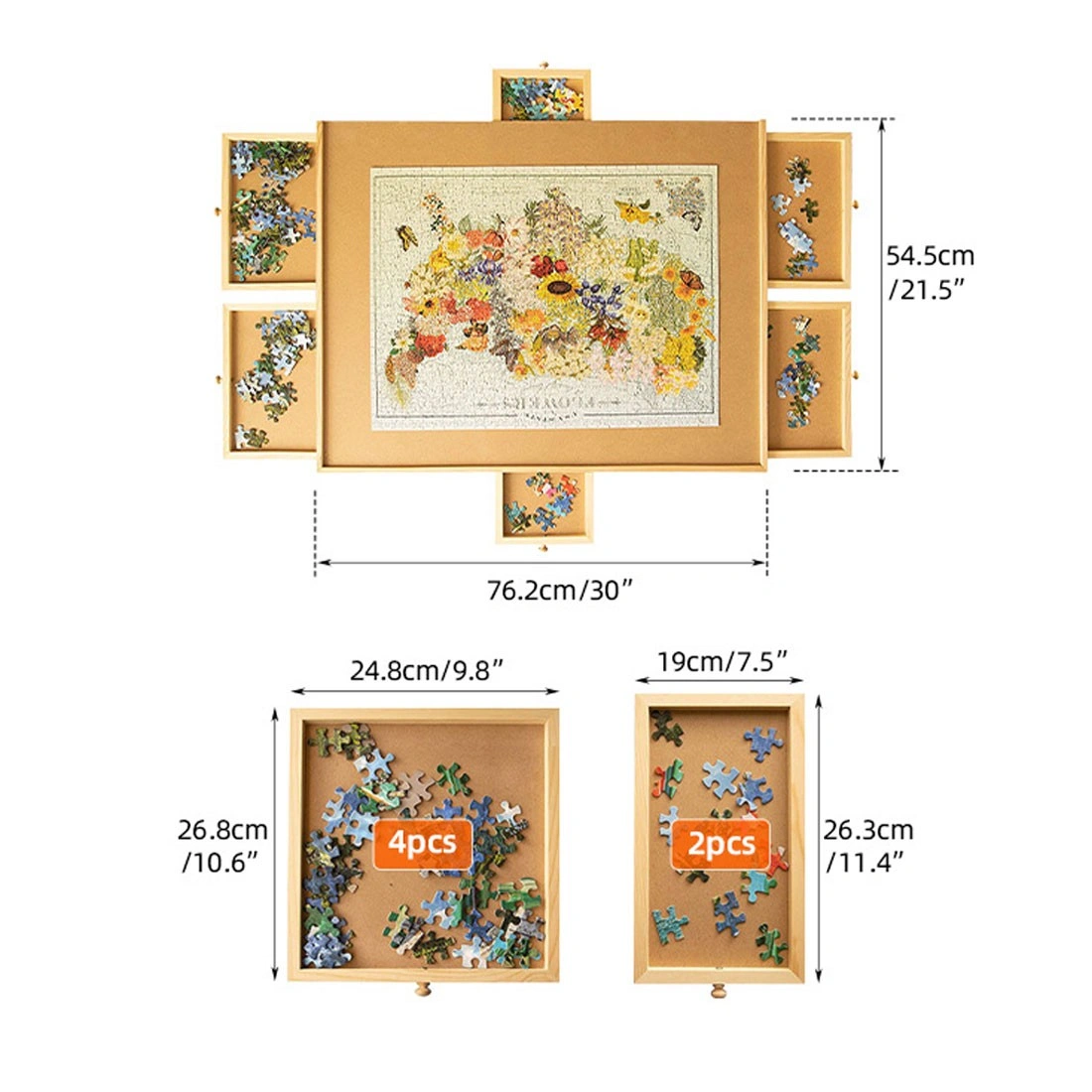 Wooden Jigsaw Puzzle Board with Storage - Portable Puzzle Table, 6 Slide Drawers, Fits 60 Pcs Puzzles view 4