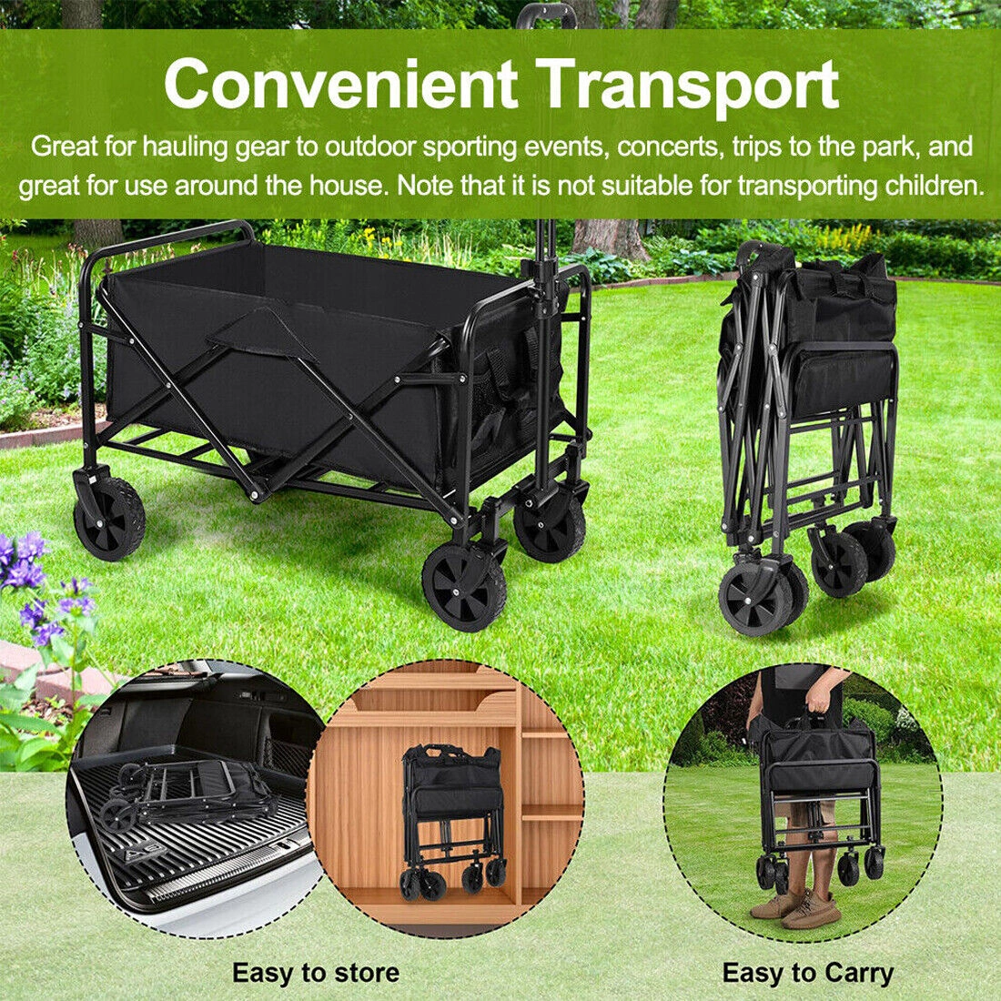 5" Rubber Wheel Heavy Duty Foldable Garden Trolley Cart Wagon Wheelbarrow UK view 2