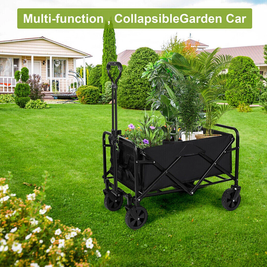 5" Rubber Wheel Heavy Duty Foldable Garden Trolley Cart Wagon Wheelbarrow UK view 5