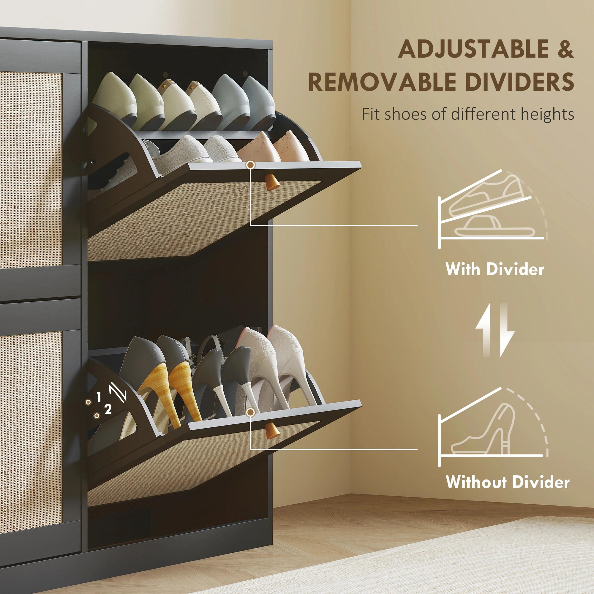 Shoe Storage Cabinet with Doors and Shelves for Entryway Hallway Organization view 2