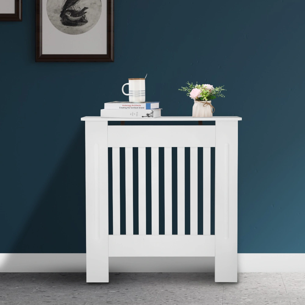 Traditional E1 MDF Radiator Cover, Vertical Stripe Ventilated Heater Screen, White Small