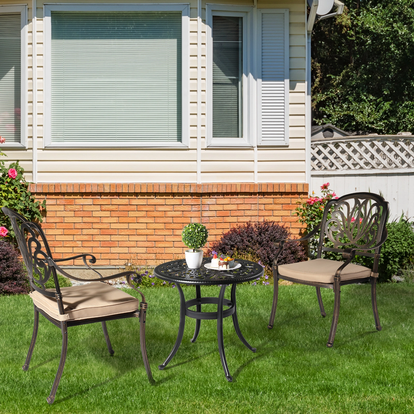 Phoenix Cast Aluminum Round Table, Patio End Table Side Table, Cast Aluminum Cocktail Table, Outdoor Bar Table, Black view 12