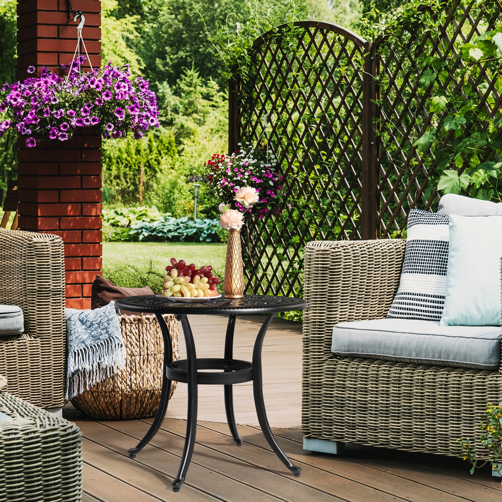 Phoenix Cast Aluminum Round Table, Patio End Table Side Table, Cast Aluminum Cocktail Table, Outdoor Bar Table, Black view 15