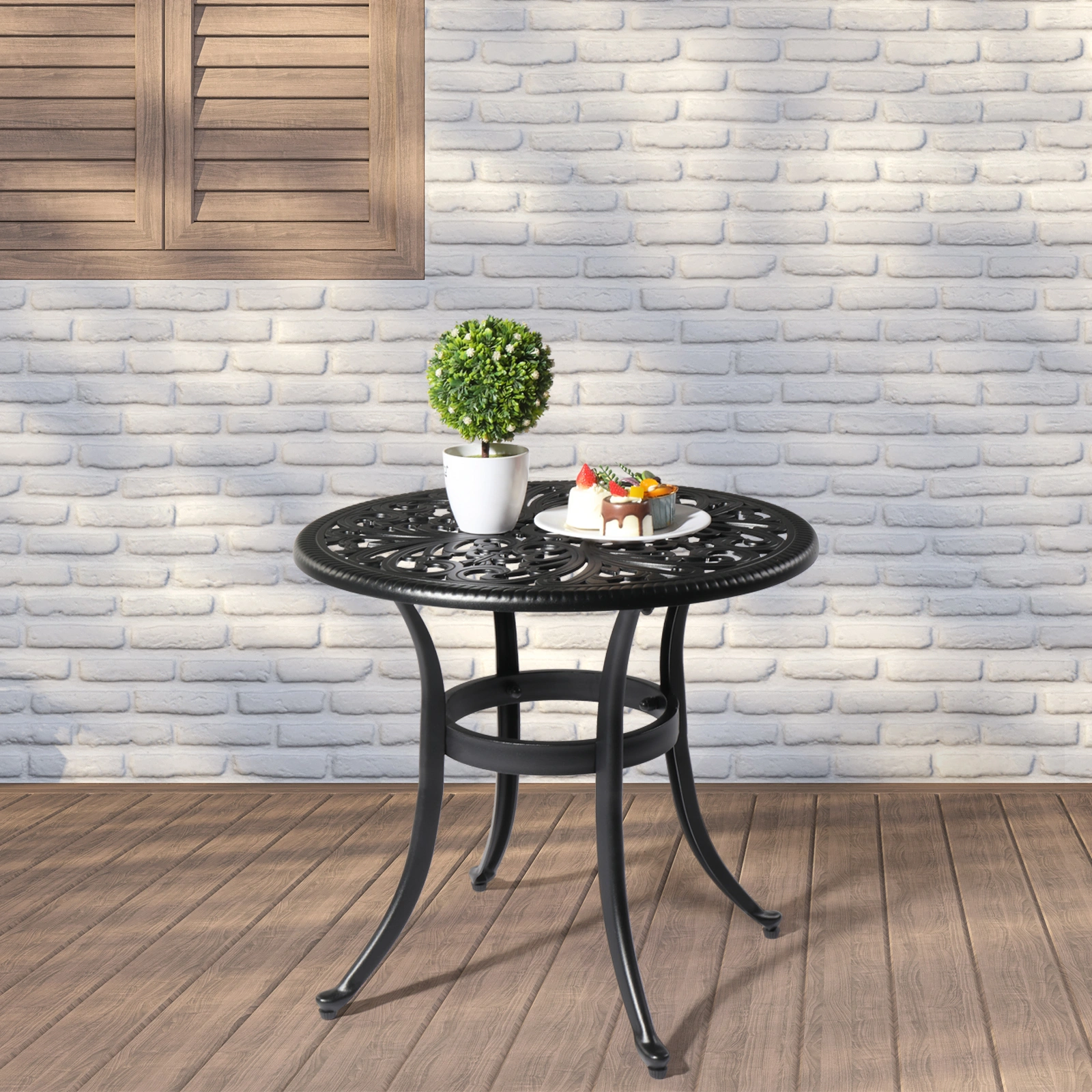 Phoenix Cast Aluminum Round Table, Patio End Table Side Table, Cast Aluminum Cocktail Table, Outdoor Bar Table, Black view 17