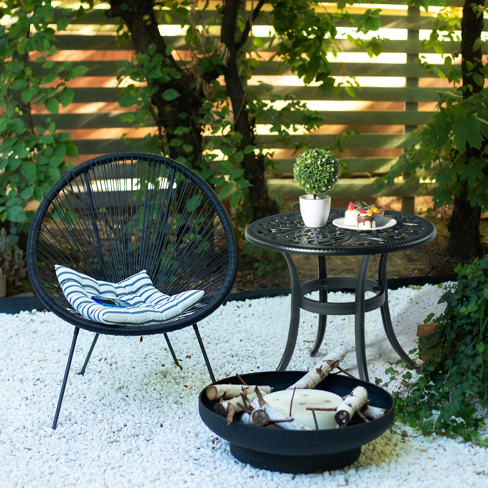 Phoenix Cast Aluminum Round Table, Patio End Table Side Table, Cast Aluminum Cocktail Table, Outdoor Bar Table, Black view 21