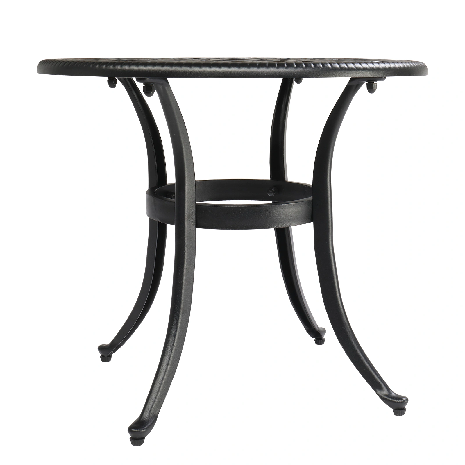 Phoenix Cast Aluminum Round Table, Patio End Table Side Table, Cast Aluminum Cocktail Table, Outdoor Bar Table, Black view 3