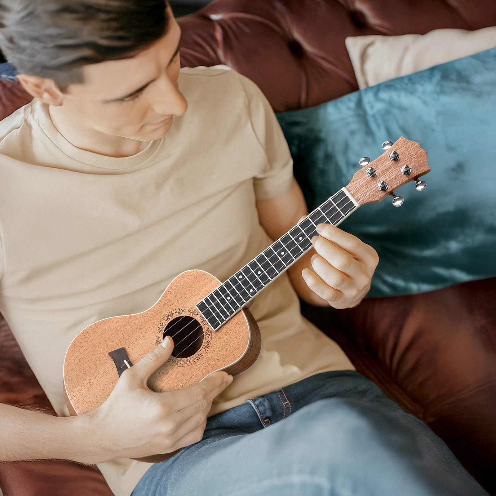 23in mahogany body rosewood fingerboard ukulele, cotton bag, capo, strap, picks*3, wrench tool view 7