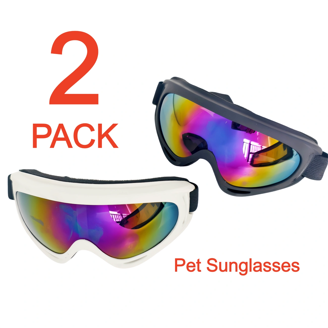 2 Pack Dog Goggles UV Protection, Adjustable Windproof Pet Sunglasses for Large & Small Dogs, Reusable Eye Safety Glasses with Soft Padding, Anti-Scratch Lens