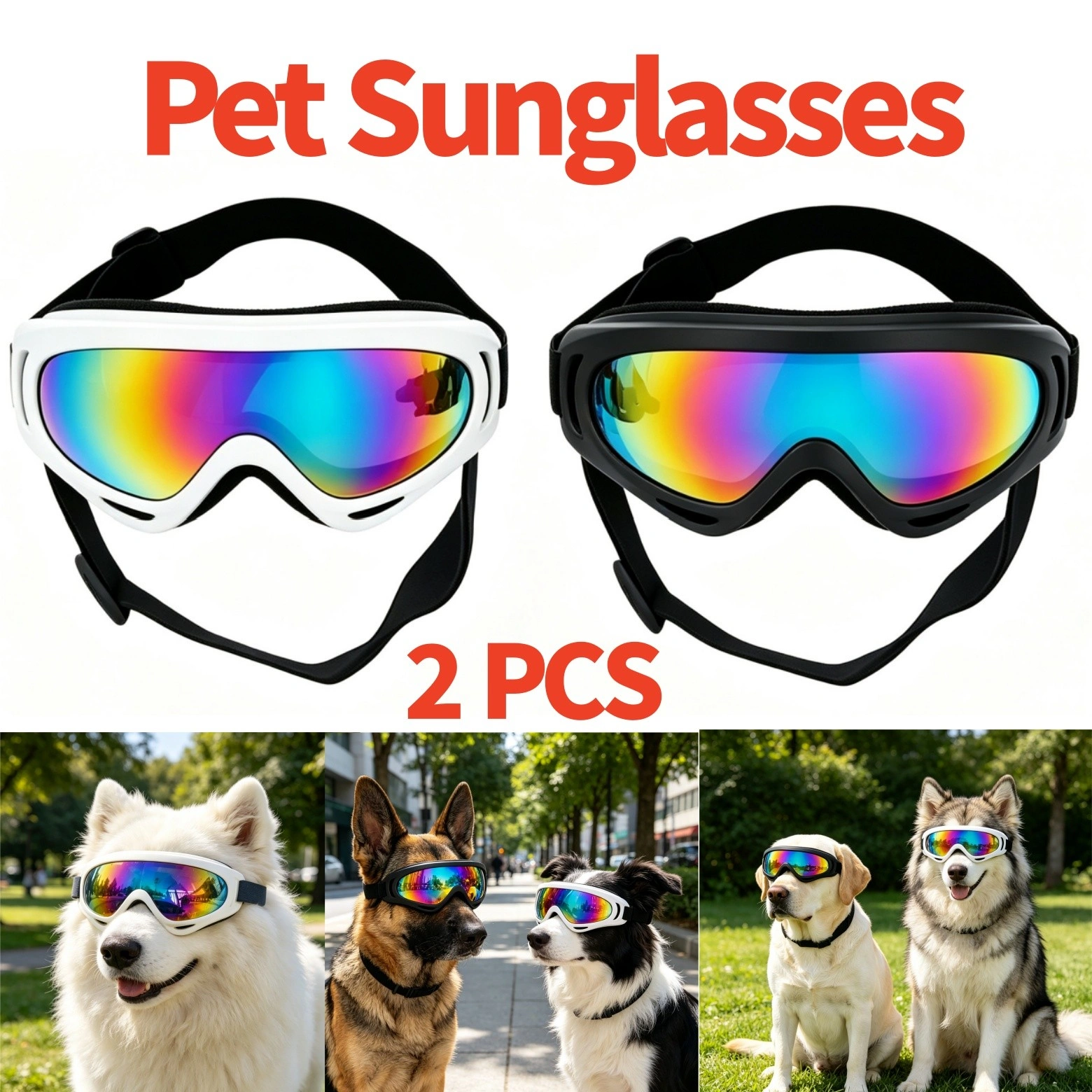 2 Pack Dog Goggles UV Protection, Adjustable Windproof Pet Sunglasses for Large & Small Dogs, Reusable Eye Safety Glasses with Soft Padding, Anti-Scratch Lens view 5