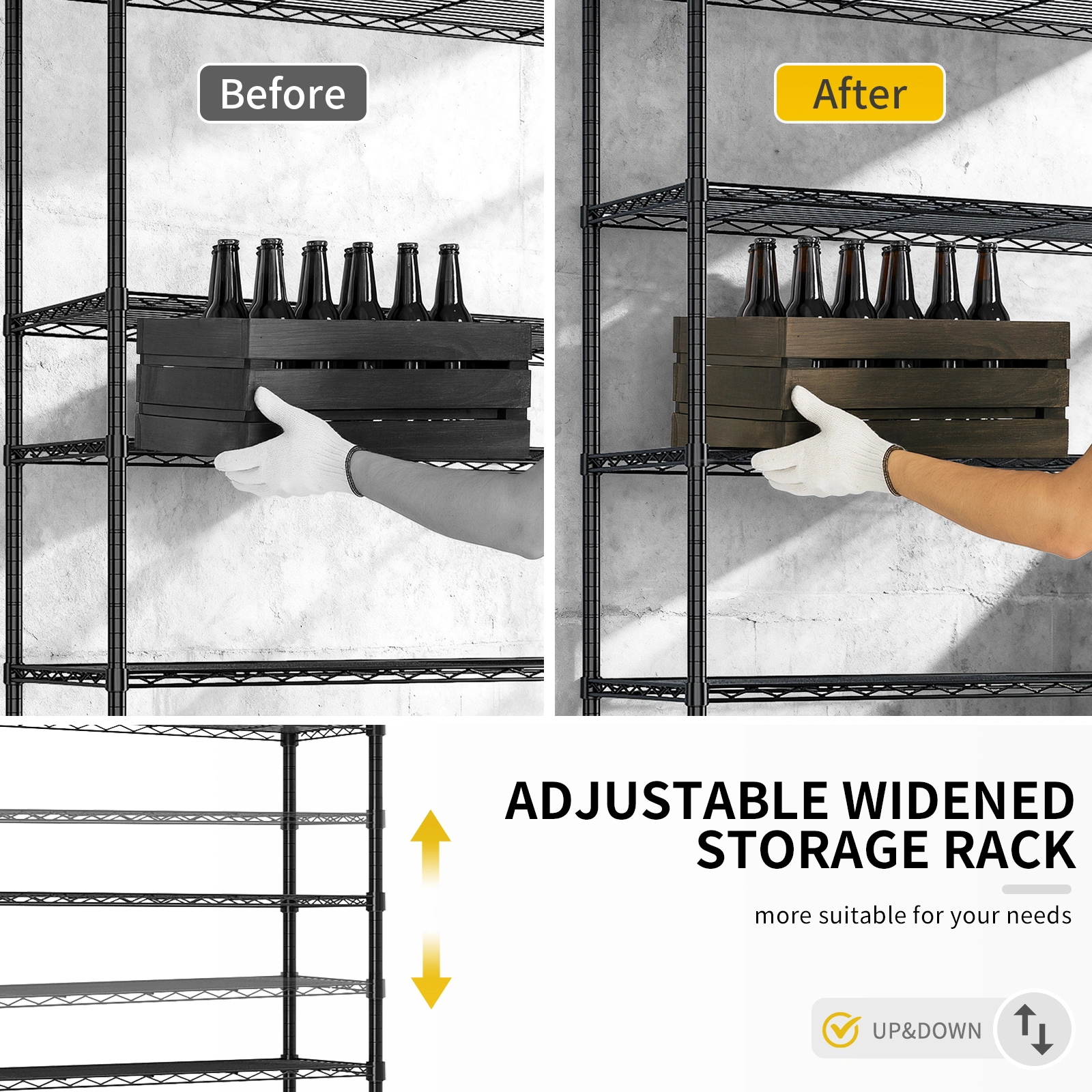 3-tier, adjustable shelf spacing, with adjustable feet and wheels, iron display stand, 117*45*104cm, powder-coated black view 10