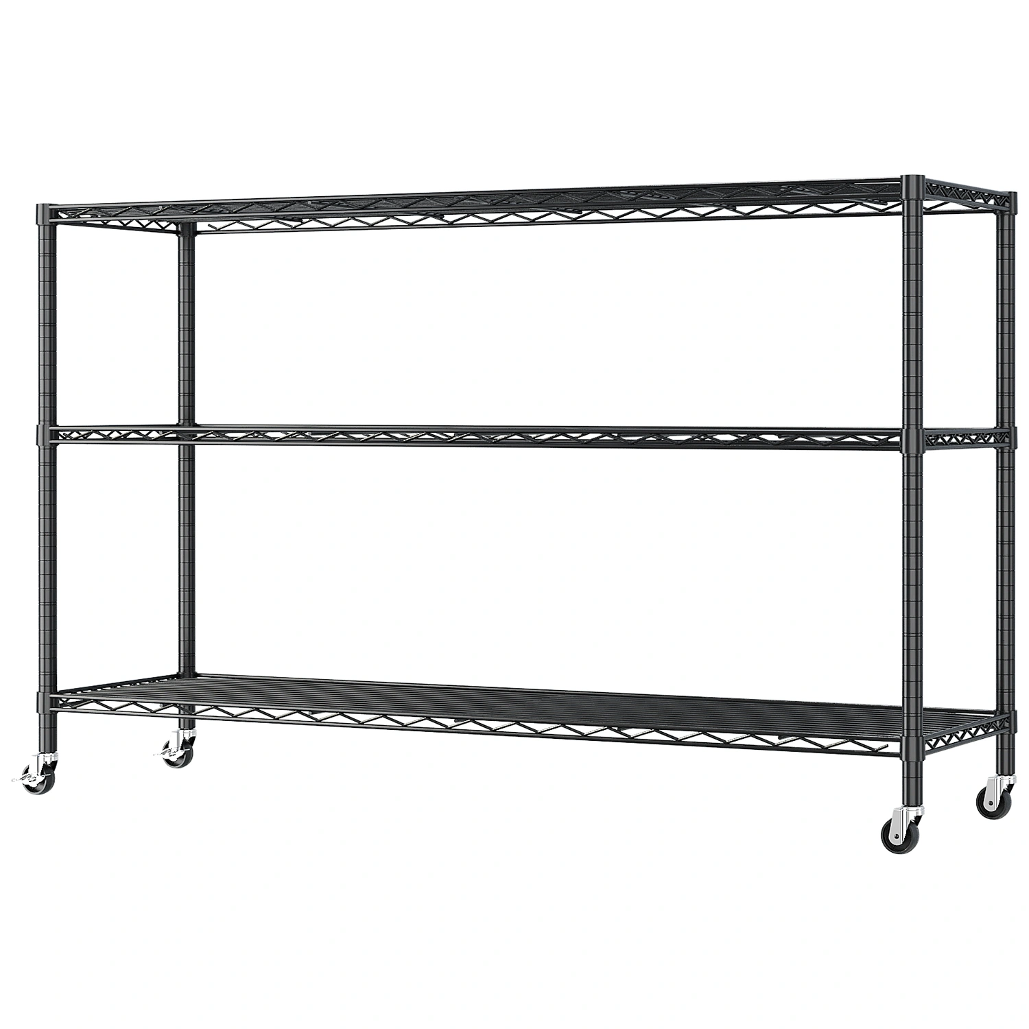 3-tier, adjustable shelf spacing, with adjustable feet and wheels, iron display stand, 117*45*104cm, powder-coated black view 2