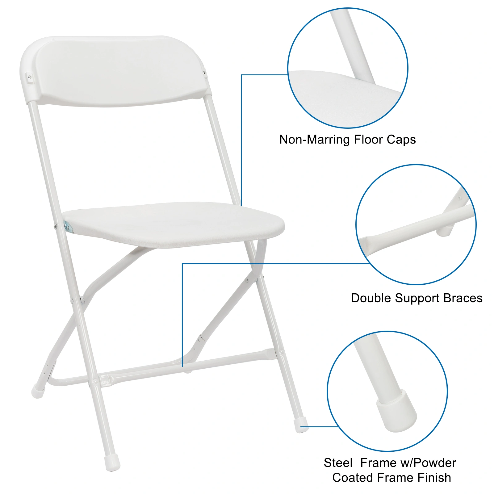6pcs Injection Molding Classic Garden Plastic Folding Chair White view 15