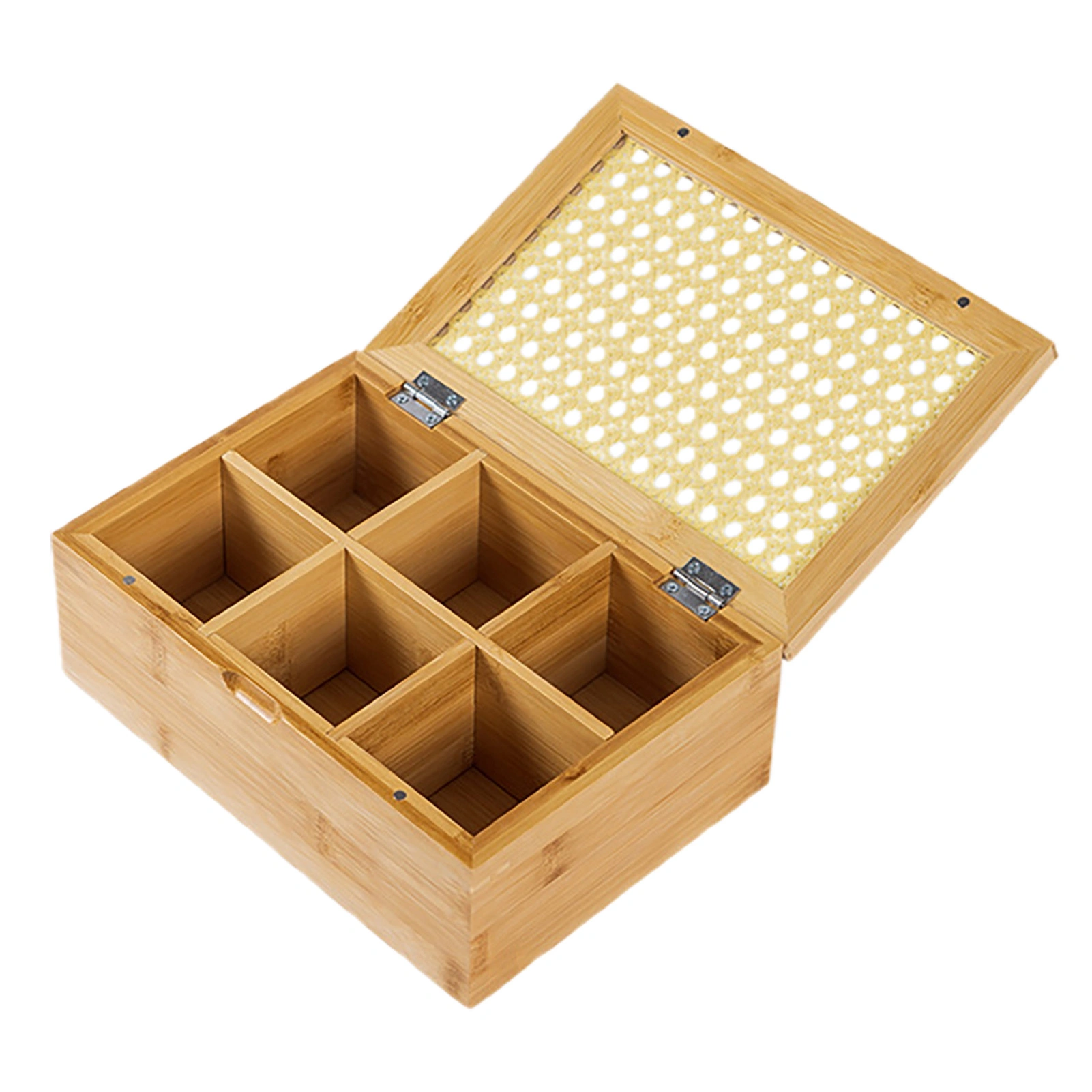 Wood Tea Bag Organizer with Lid, 6 Compartment Tea Storage Container for Coffee Sugar - Countertop Display Box Holder view 4