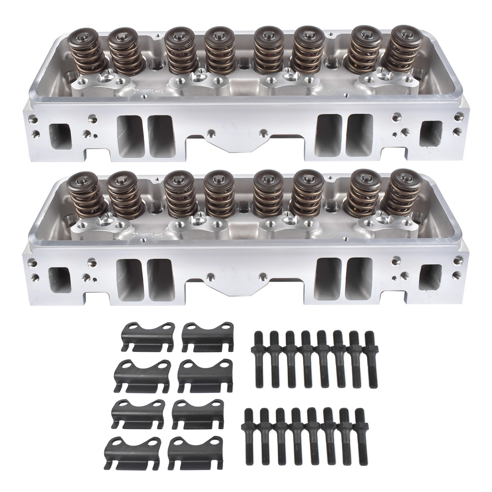 2Pcs Complete Cylinder Heads 129006601 for Small Block Chevy 350, 190cc Combustion Chamber 64cc, 2.02/1.60 Inch Valves, Straight