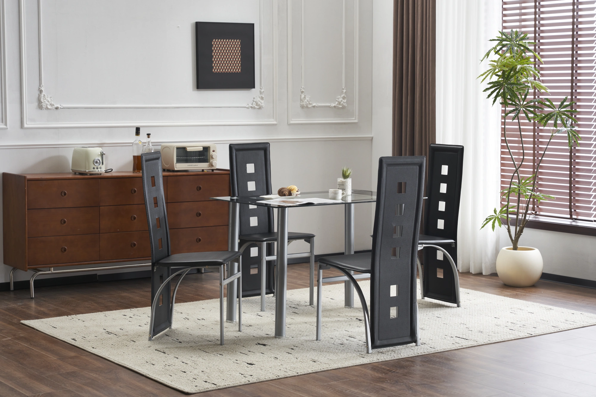 4pcs long backrest square hollow decoration PU leather dining chair round tube black cushion electroplating chair leg N201(Replace encoding13029118) view 13